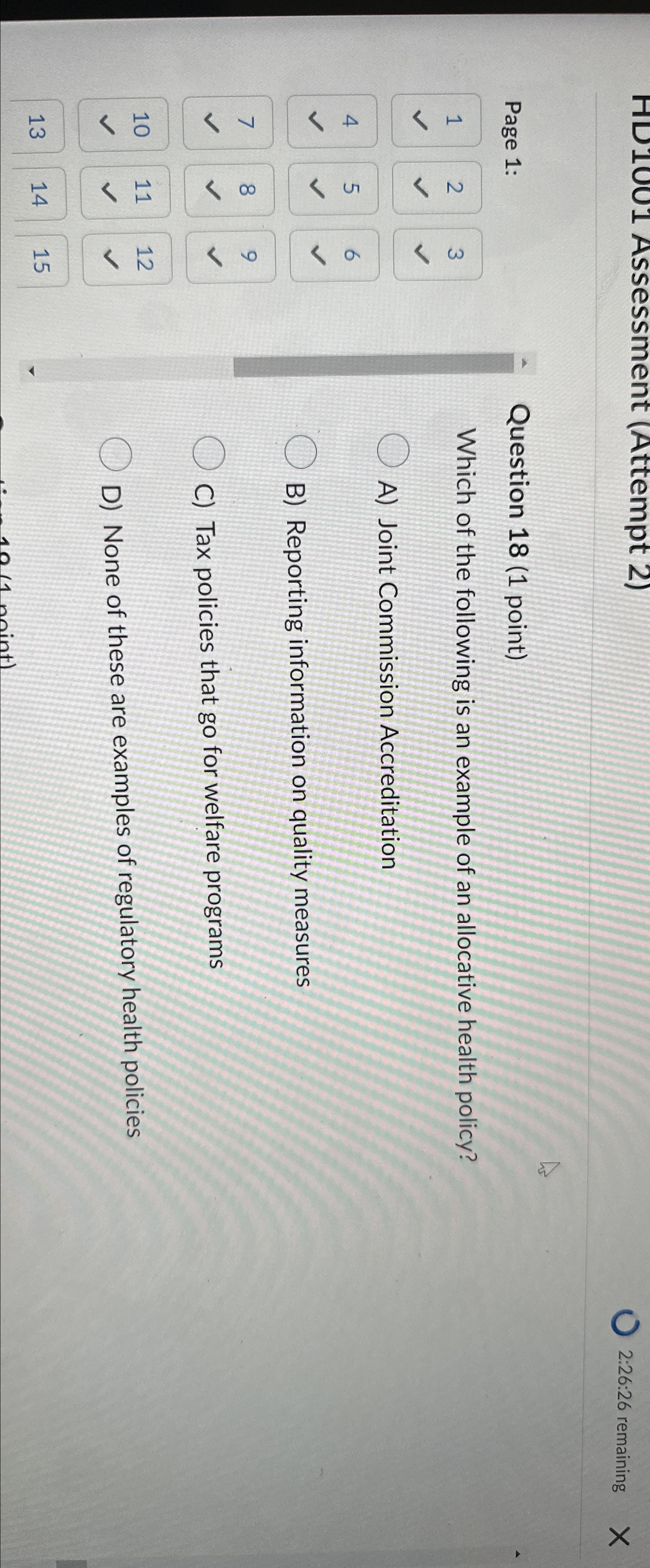  HD1001 Assessment (Attempt 2) 2:26:26 remaining Page 1: 1 2 3