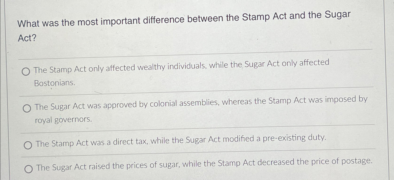  What was the most important difference between the Stamp Act and