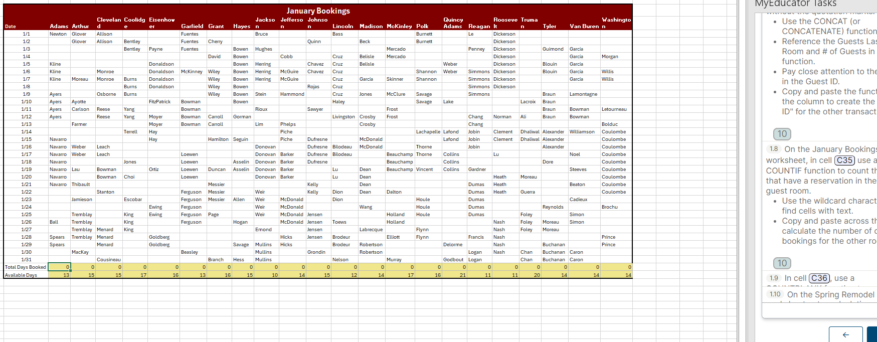  In cell C36, use a COUNTBLANK function to count the number