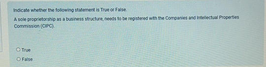  Indicate whether the following statement is True or False. A sole