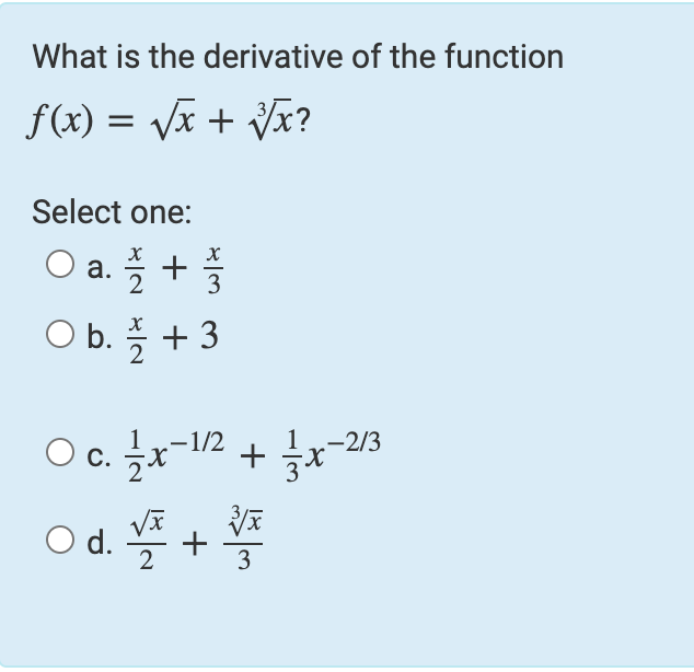 Need help with this derivative of the function question What is the