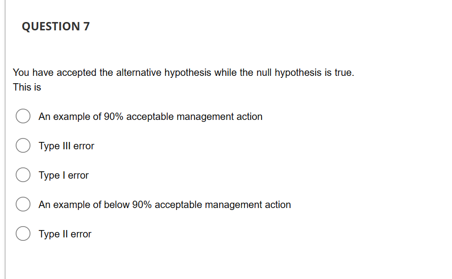 QUESTION 7 You have accepted the alternative hypothesis while the null