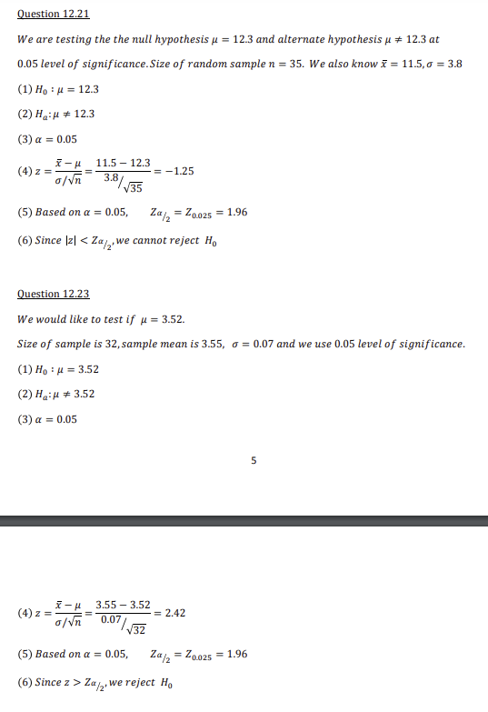 at the 0.05 level of significance, using a random sample of n