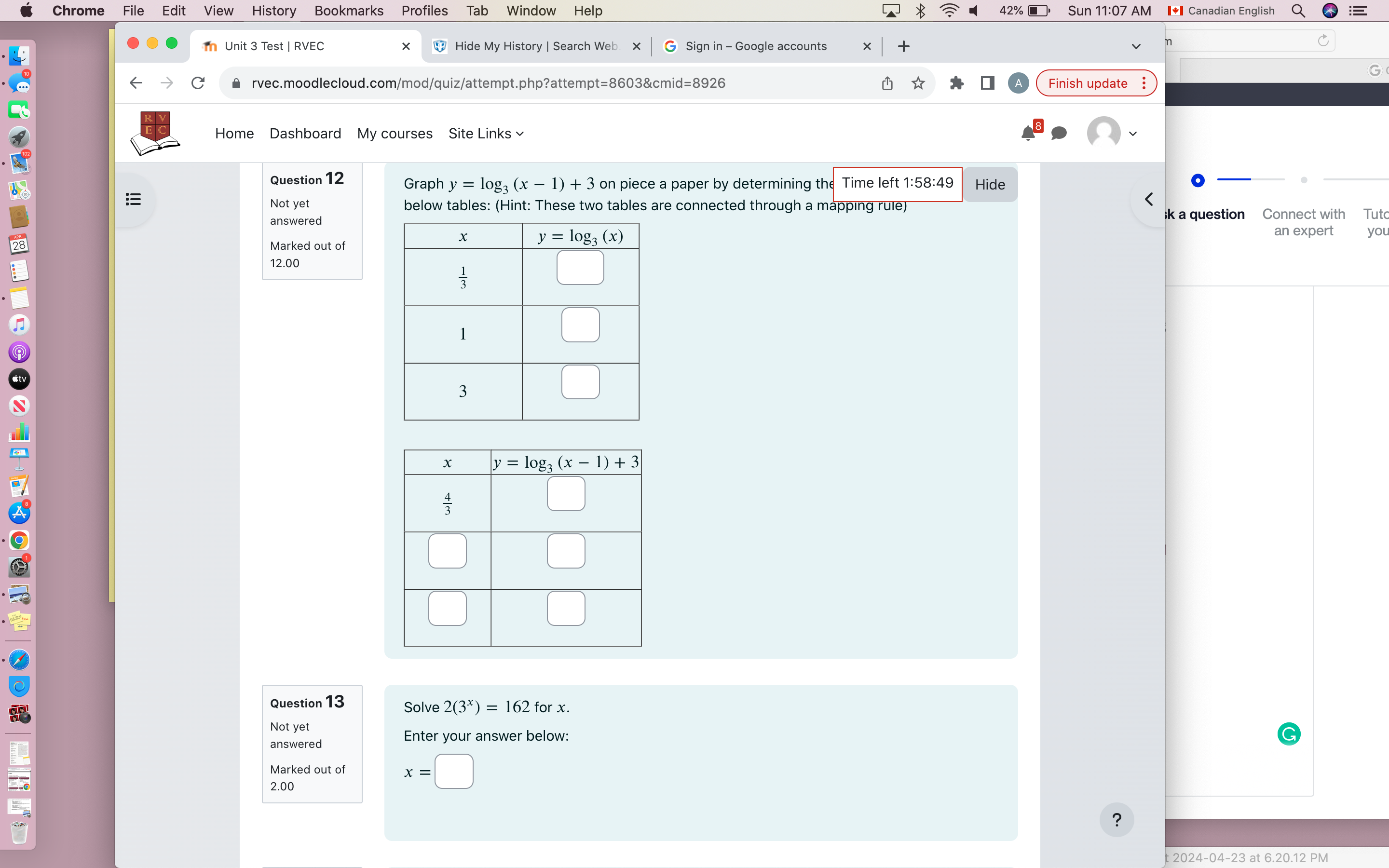 Sign in - Google accounts x + C G C A rvec.moodlecloud.com/mod/quiz/attempt.php?attempt=8603&cmid=8926