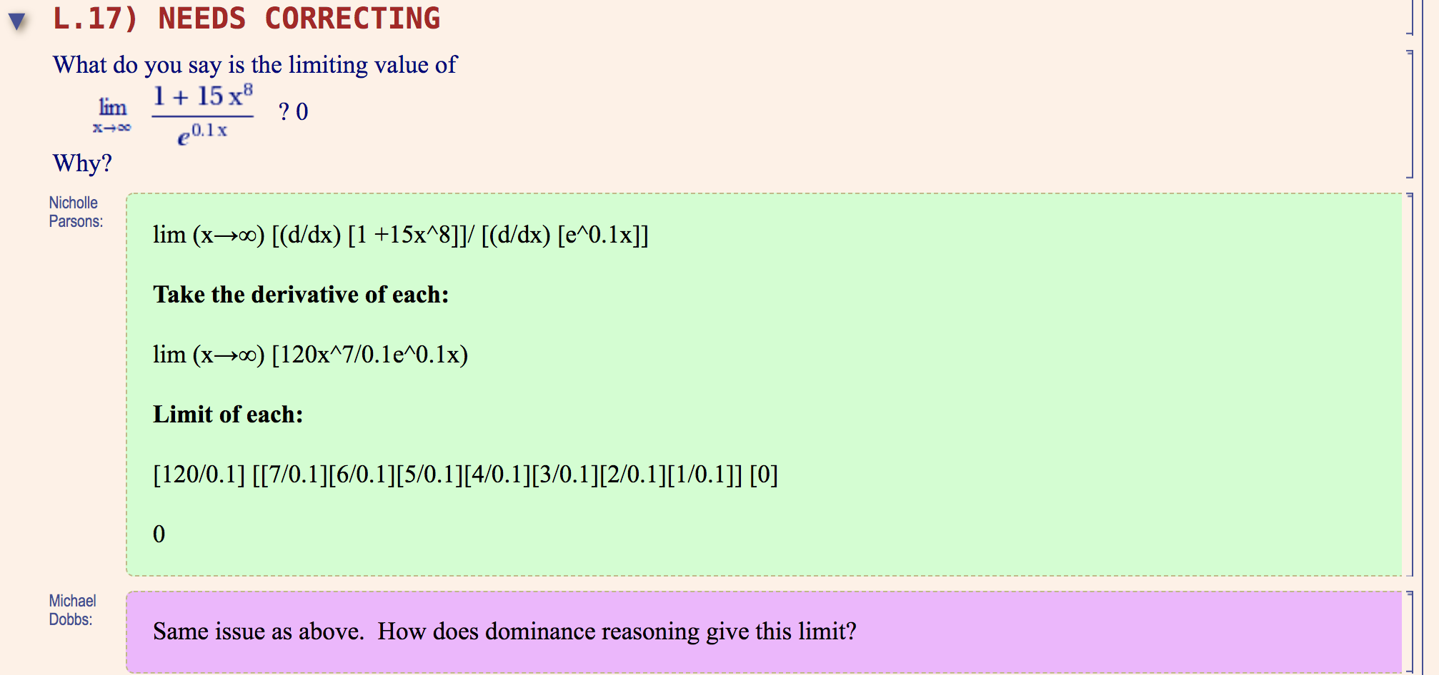 L. 17) NEEDS CORRECTING What do you say is the limiting
