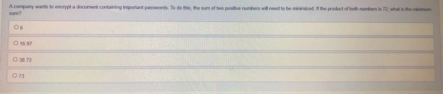critical pointA company wants to encrypt a document containing important postwords. To
