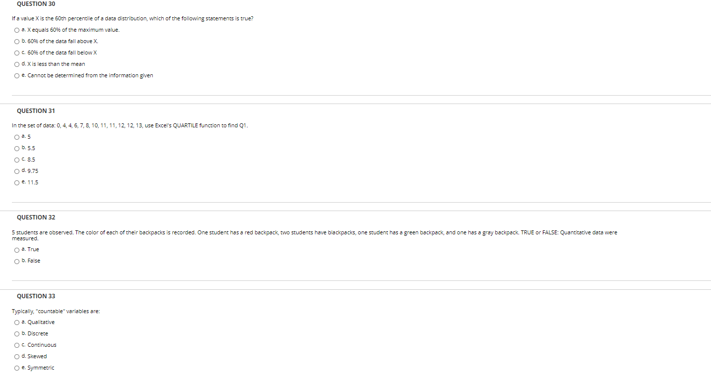 ANSWER 30 TO 33 QUESTION 30 If a value X is the