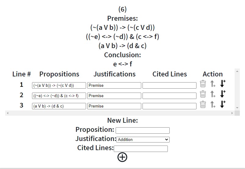 sir i am stuck for this question complete statement (6) Premises: (~(a