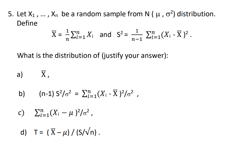  5. Let X1 , ... , Xn be a random sample