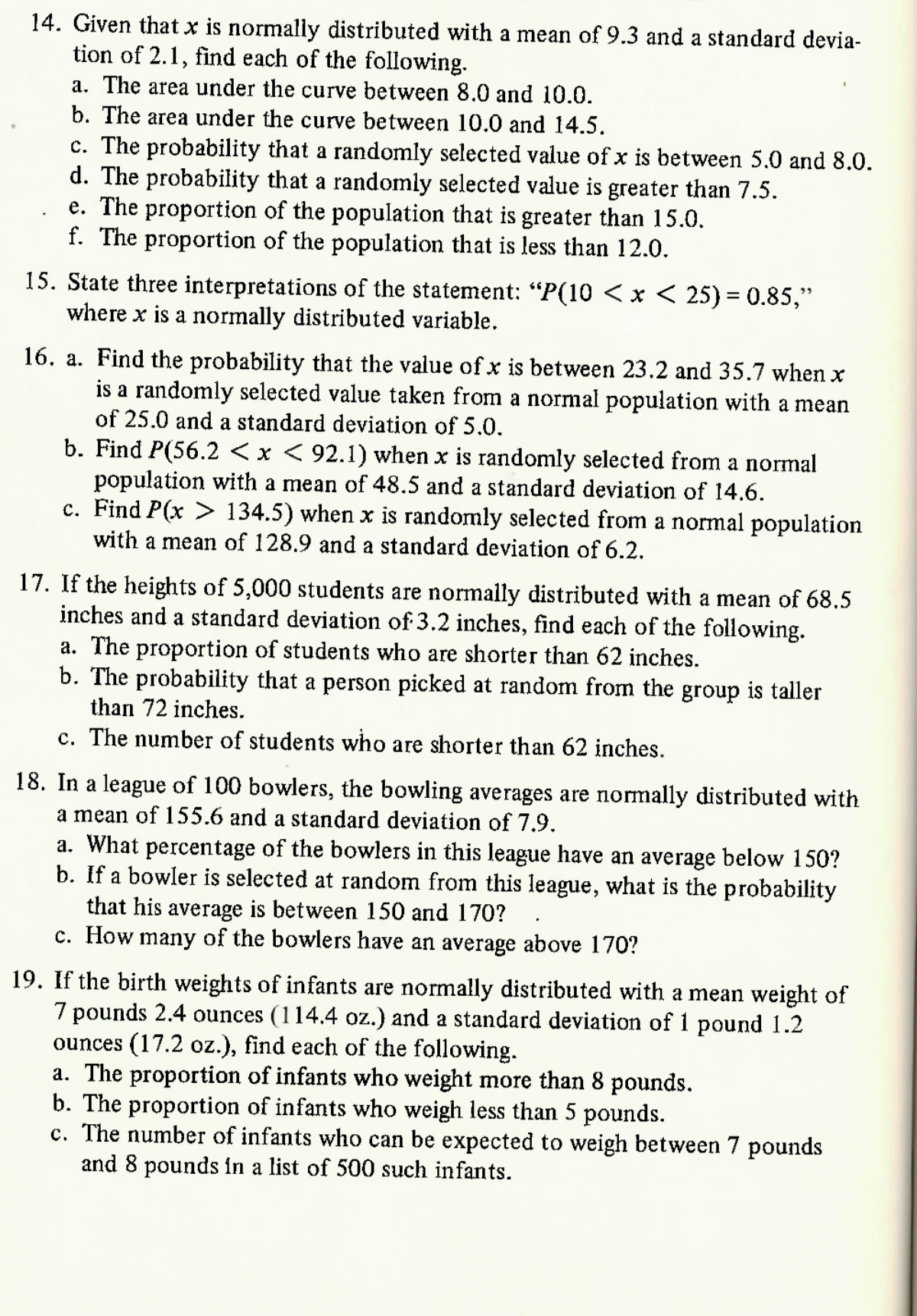 Please answer all 14. Given thatx is normally distributed with a mean
