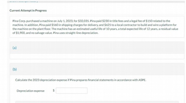  Current Attempt in Progress Pina Corp. purchased a machine on July