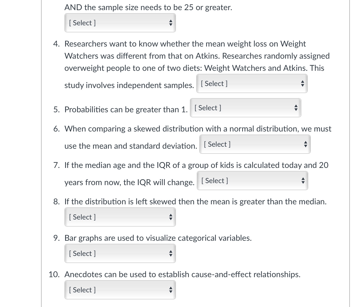 are true or false. 1. The standard deviation of a sampling distribution