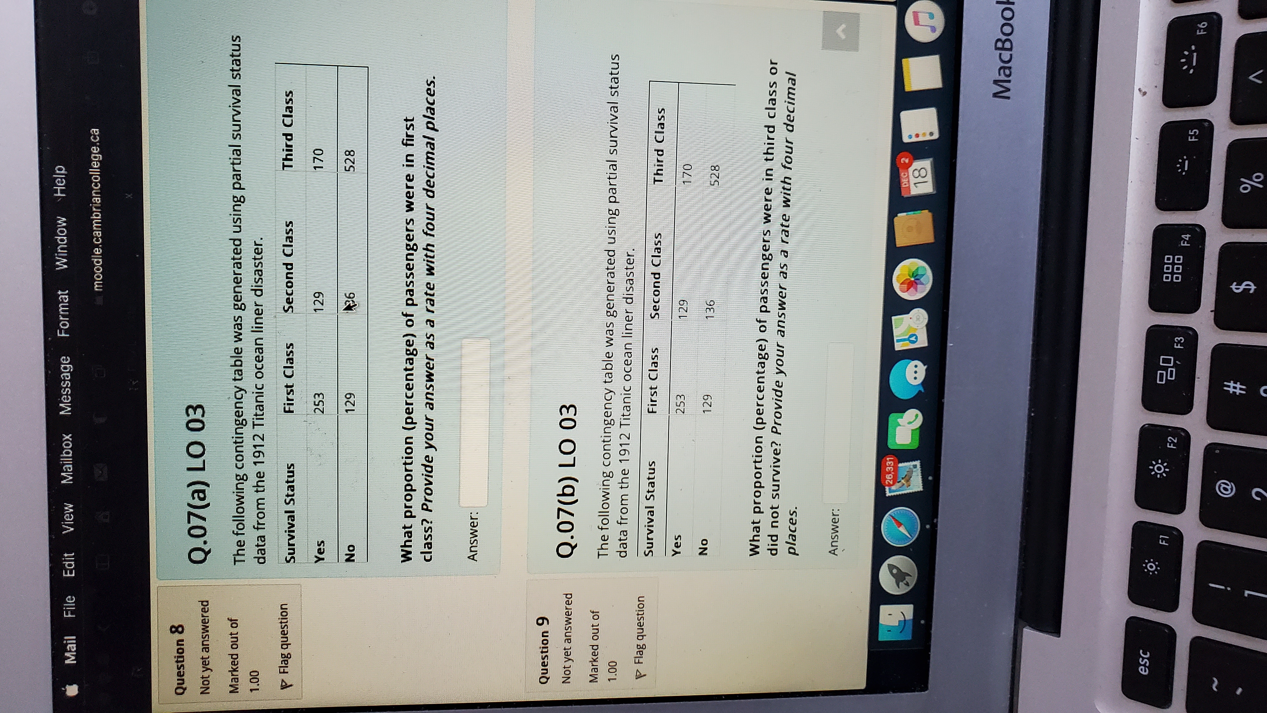The following contingency table was generated using partial survival status data from