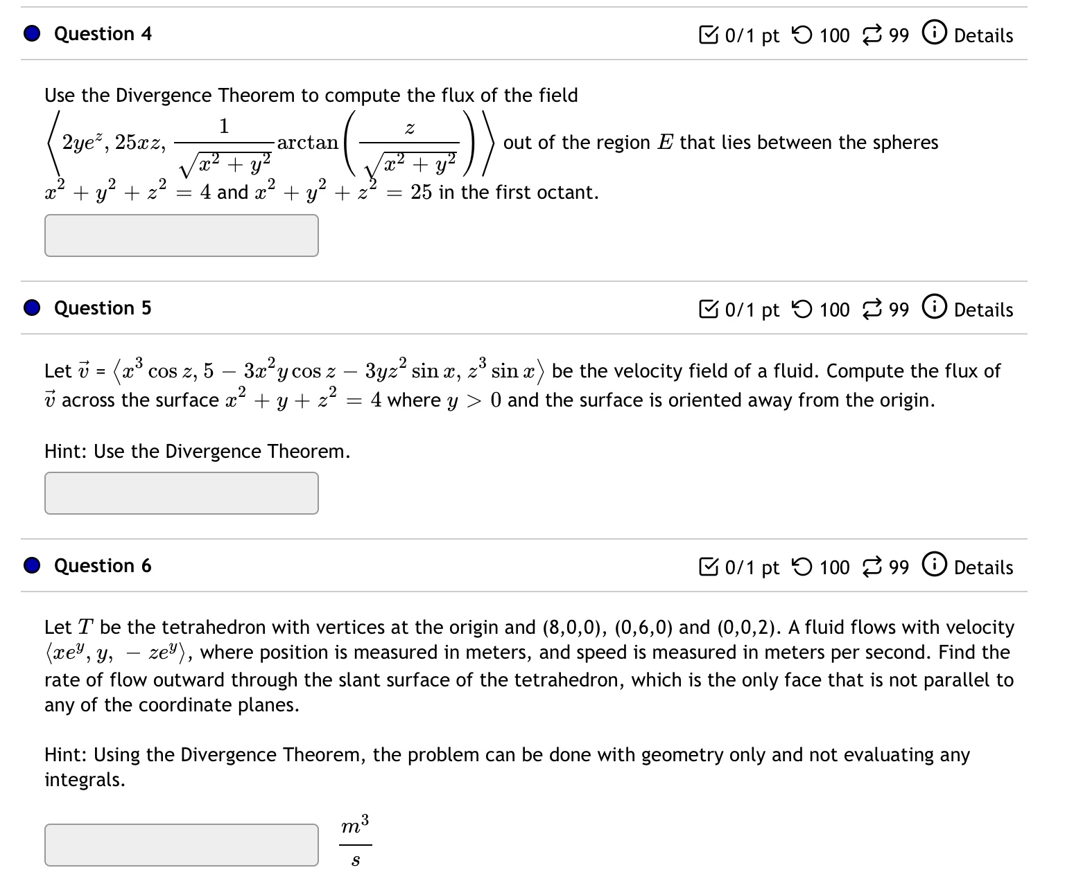 Exercise 6.8(6,7,8)Calculus 3 (Problems on "The Divergence Theorem ") . Question 4