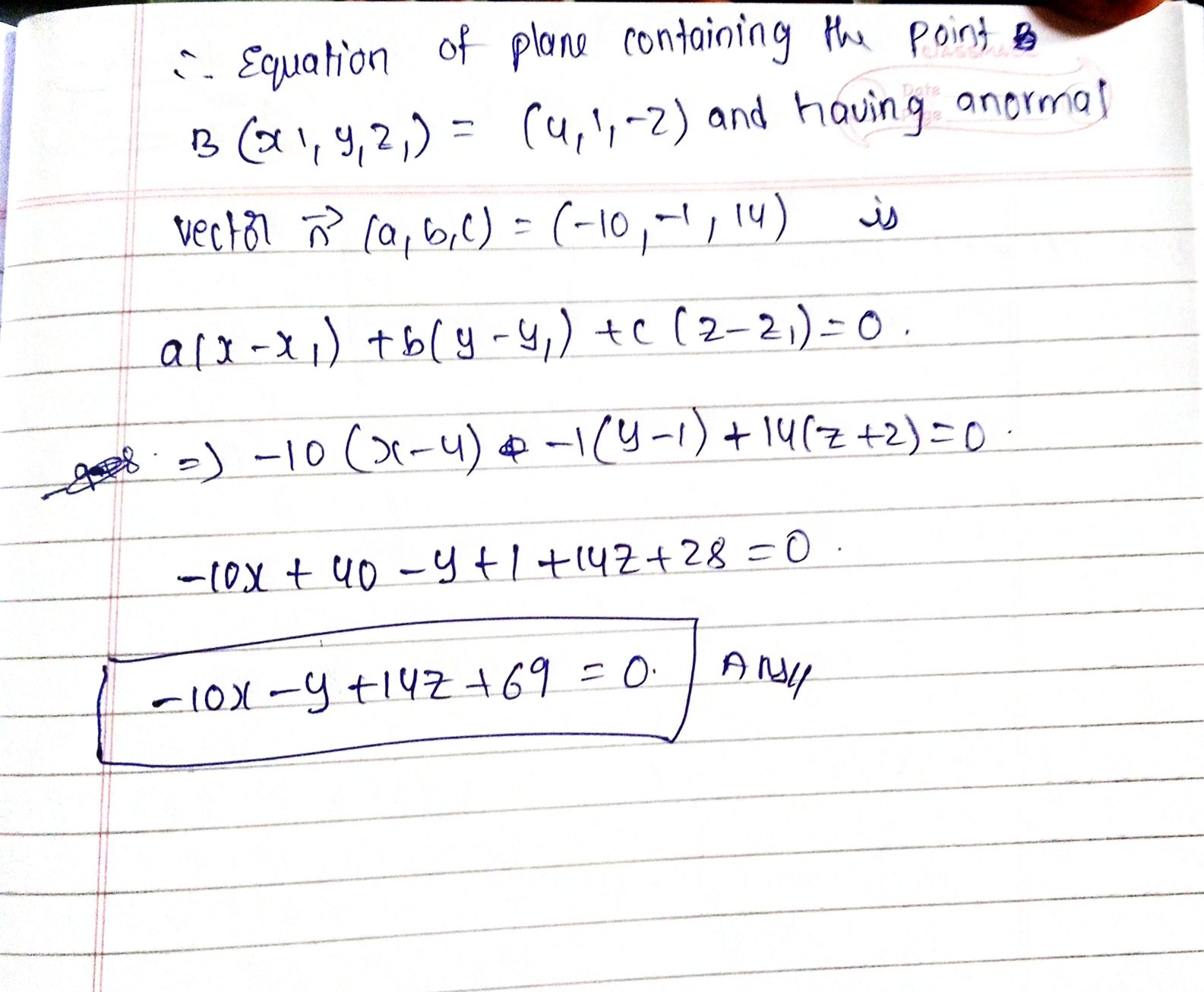 y(t ) = -4 + 3t and orthogonal to the plane -xx