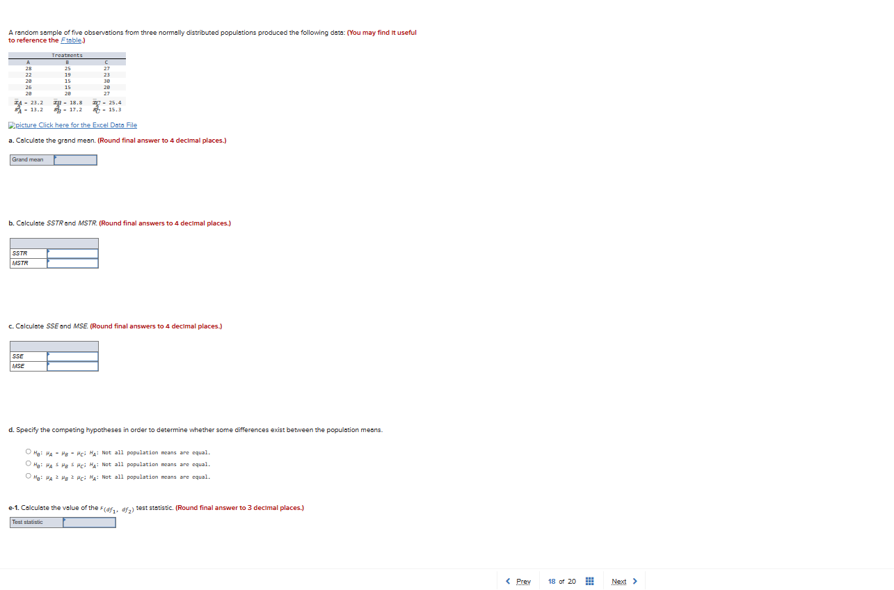  A random sample of five observations from three normally distributed populations