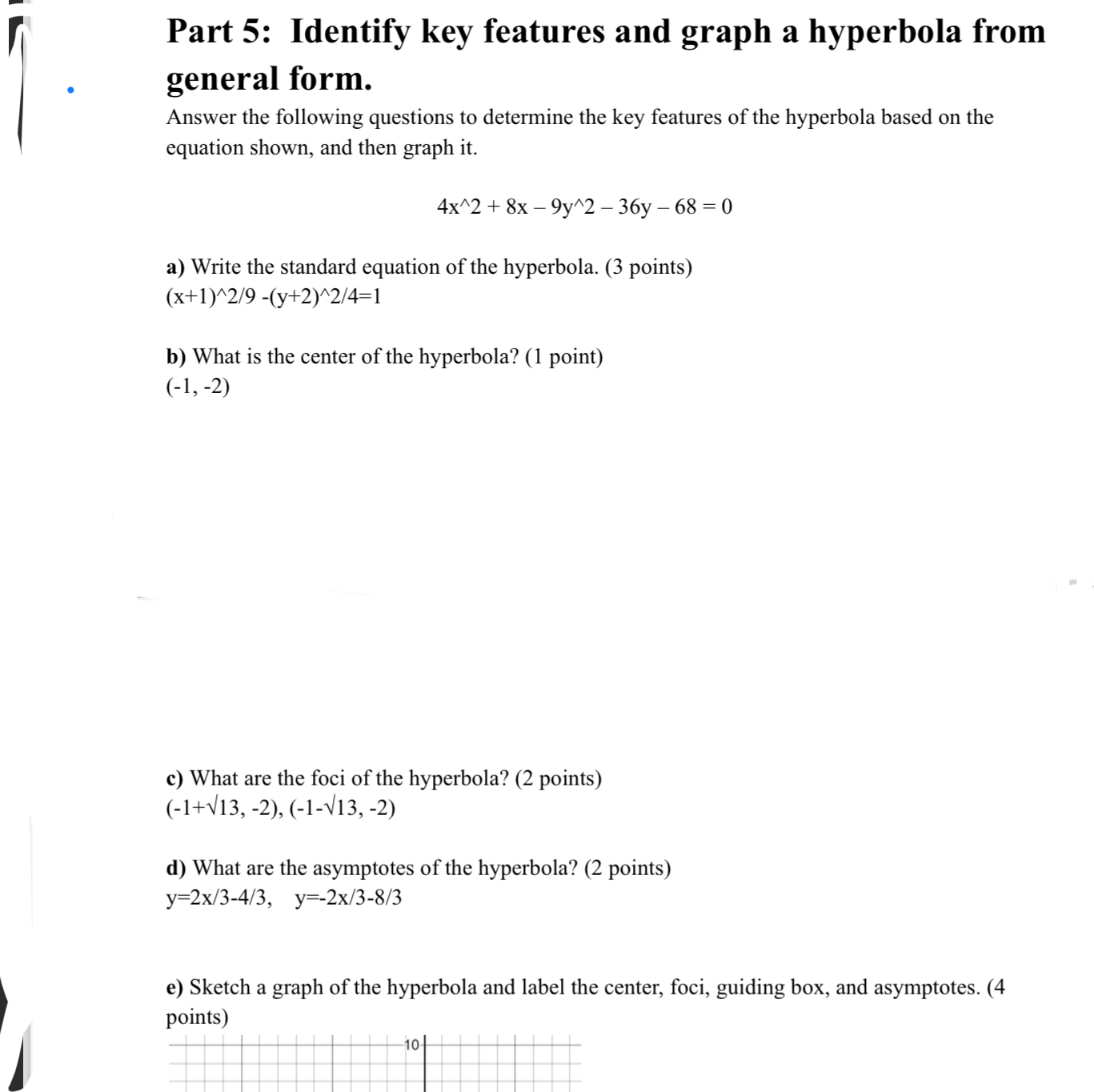 al Part 5: Identify key features and graph a hyperbola from