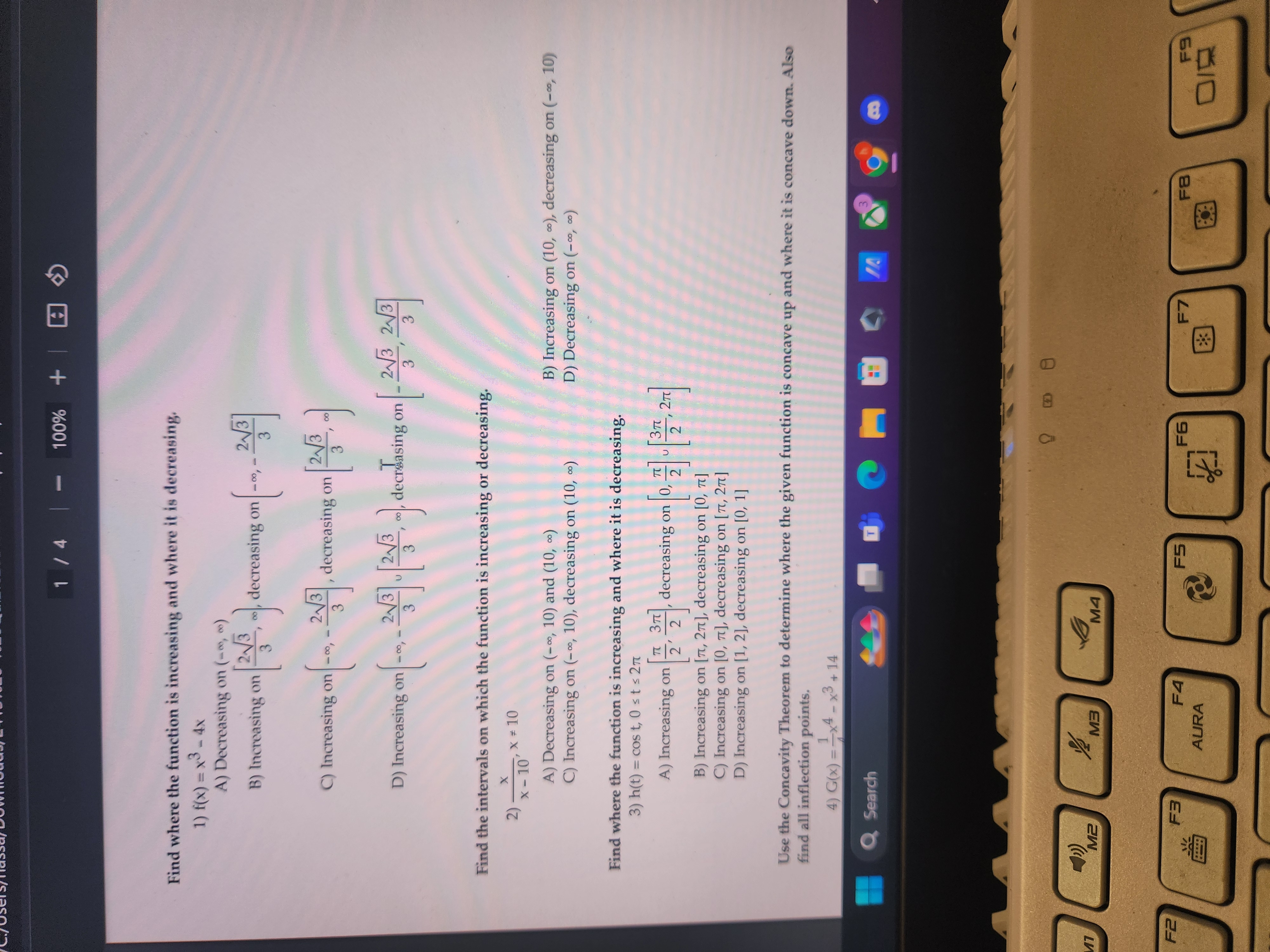  1 /4 100% + Find where the function is increasing and