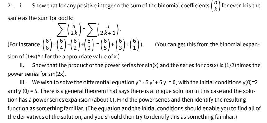 i. Show that for any positive integer n the sum of the