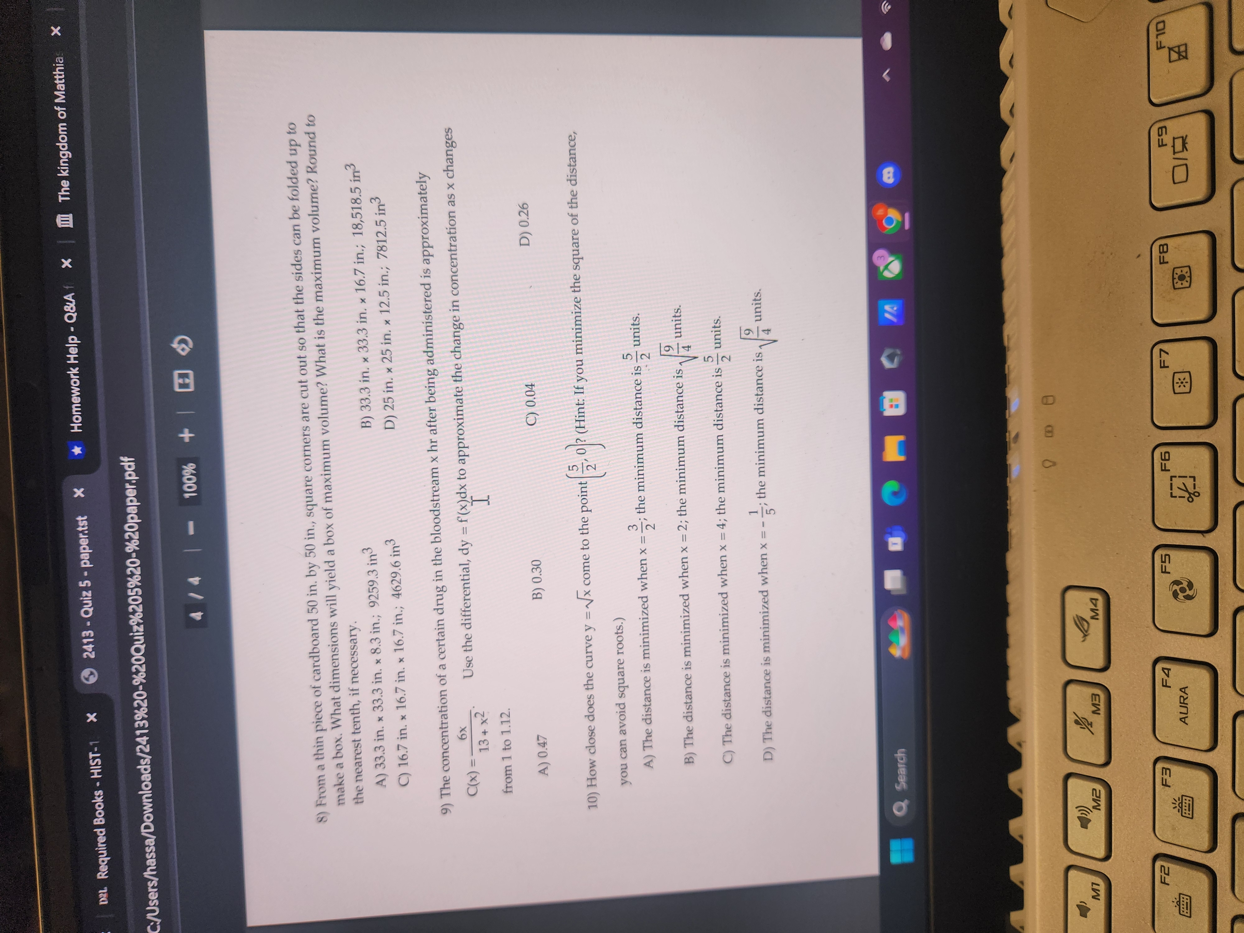 on (-60, 6) B) Increasing on 213, .., decreasing on -co, -