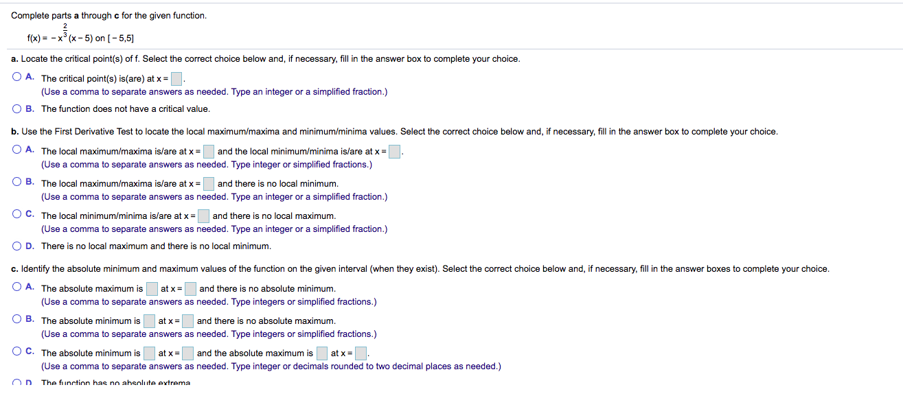 Complete parts a through c for the given function Complete parts a