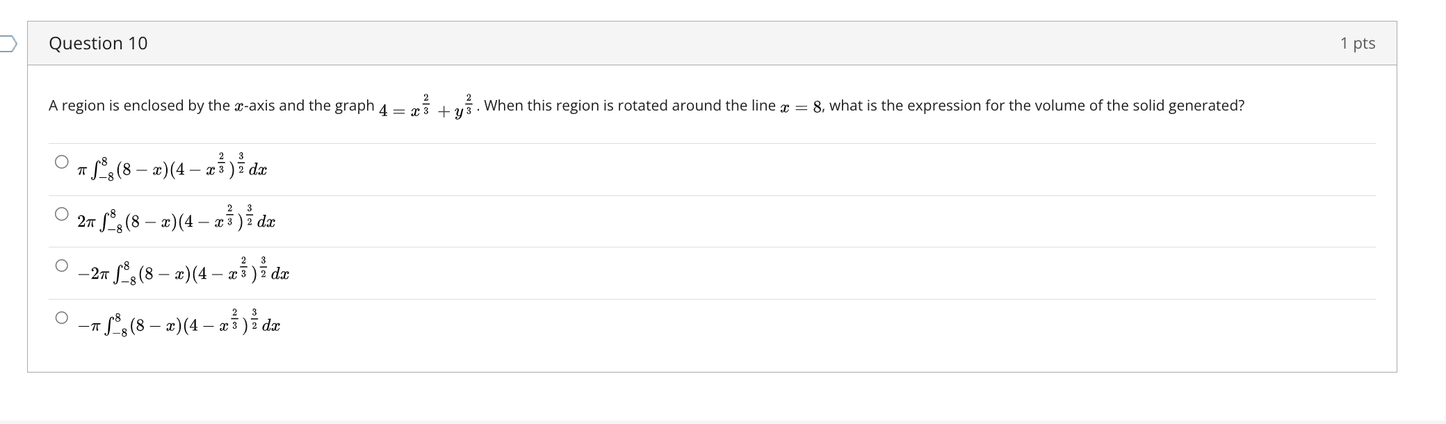 to the x-axis are squares. What is the exact volume of the