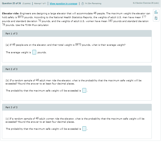 Elevator ride:Engineers are designing a large elevator that will accommodate46people. The maximum