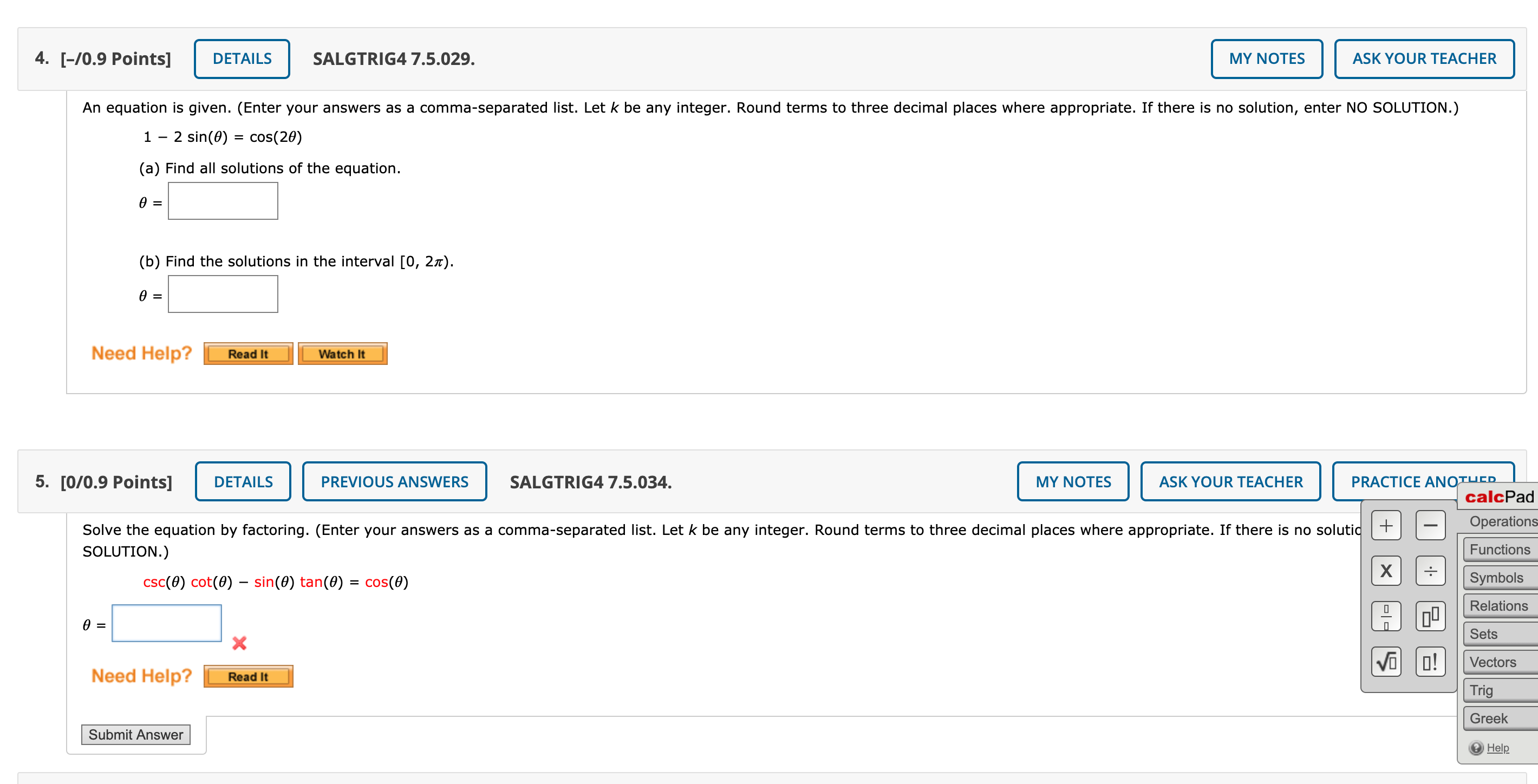 given equation. (Enter your answers as a comma-separated list. Let k be