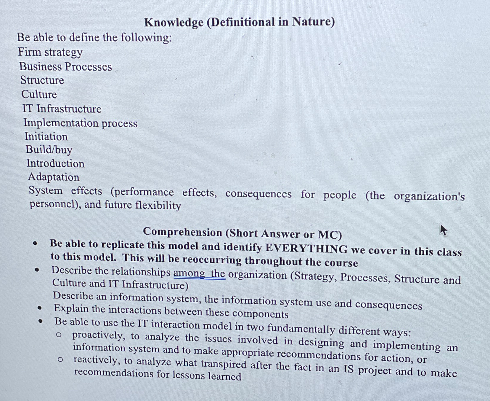  Knowledge (Definitional in Nature) Be able to define the following: Firm