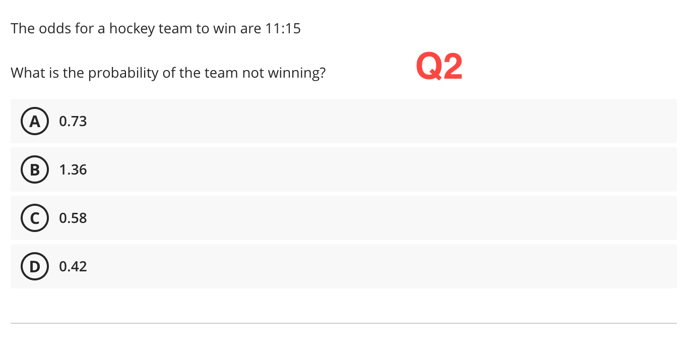 4 Multiple choice question on finding the odds.please solve the four pictures