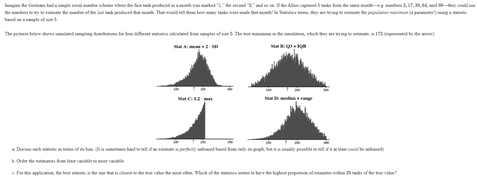A classic Statistics estimation problem stems from WWII, when the Allies wanted