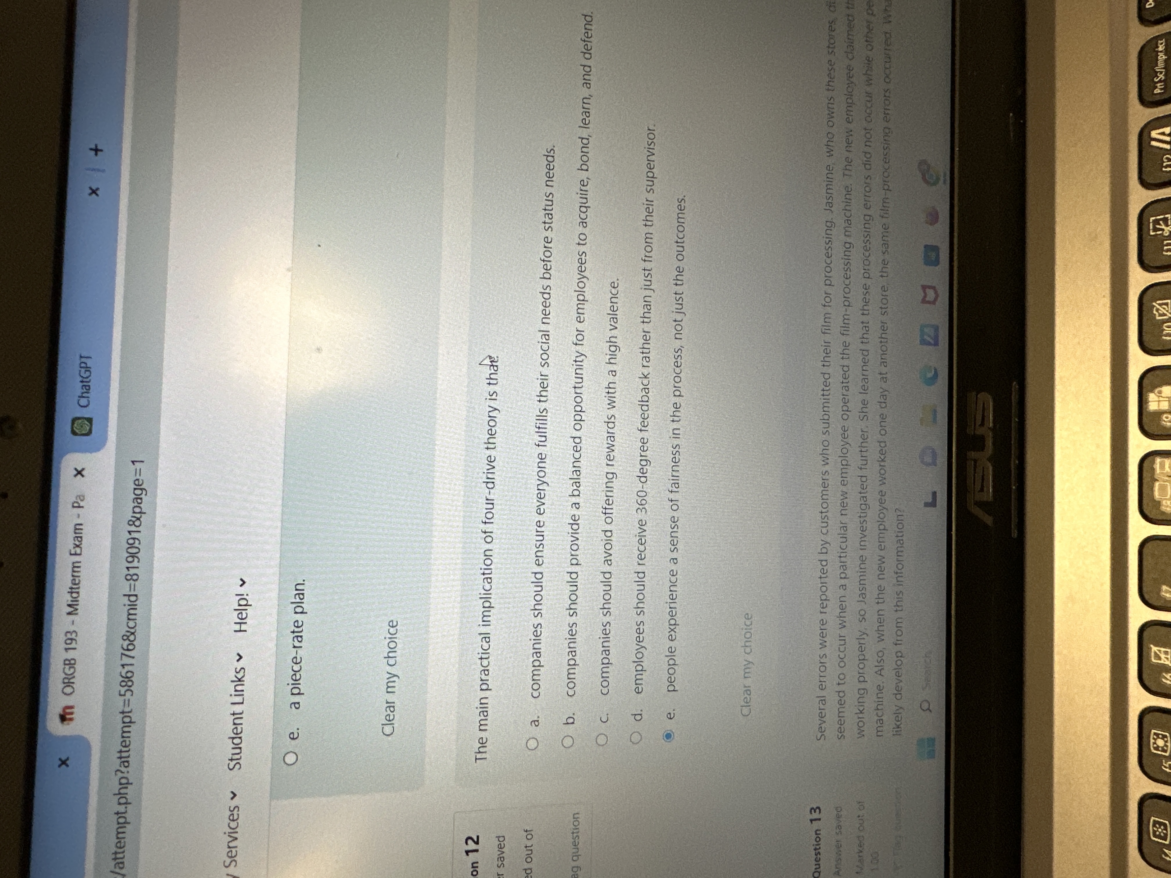  Services v Student Links v Help! v e. a piece-rate plan.