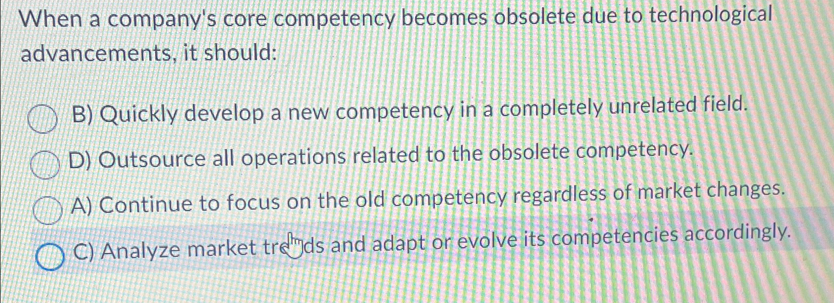  When a company's core competency becomes obsolete due to technological advancements,