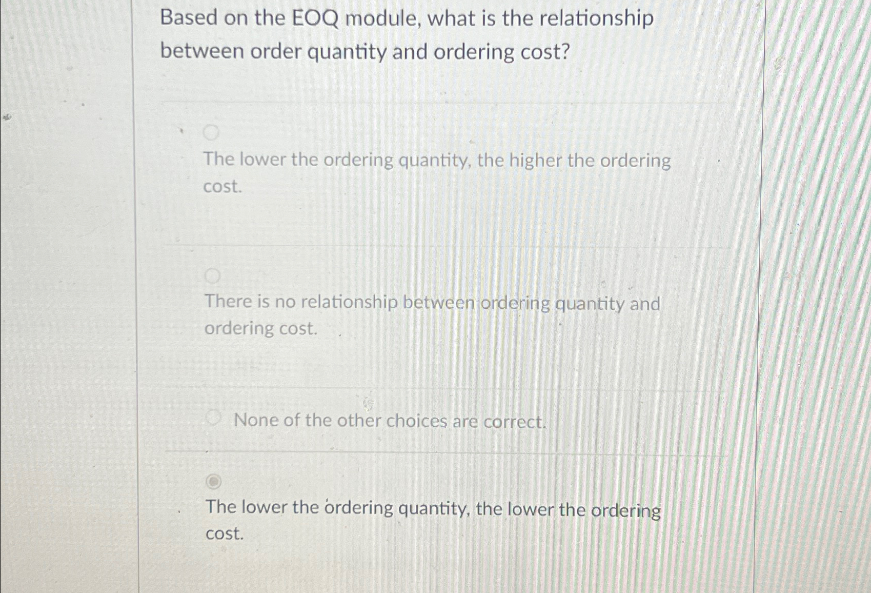  Based on the EOQ module, what is the relationship between order