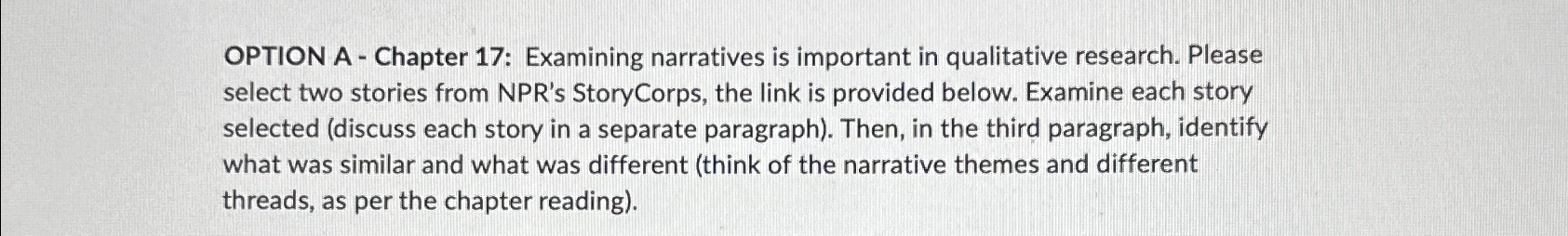  OPTION A - Chapter 17: Examining narratives is important in qualitative