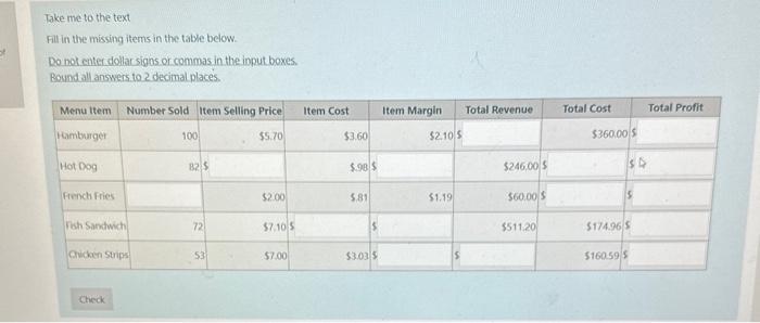  Take me to the text Fill in the missing items in