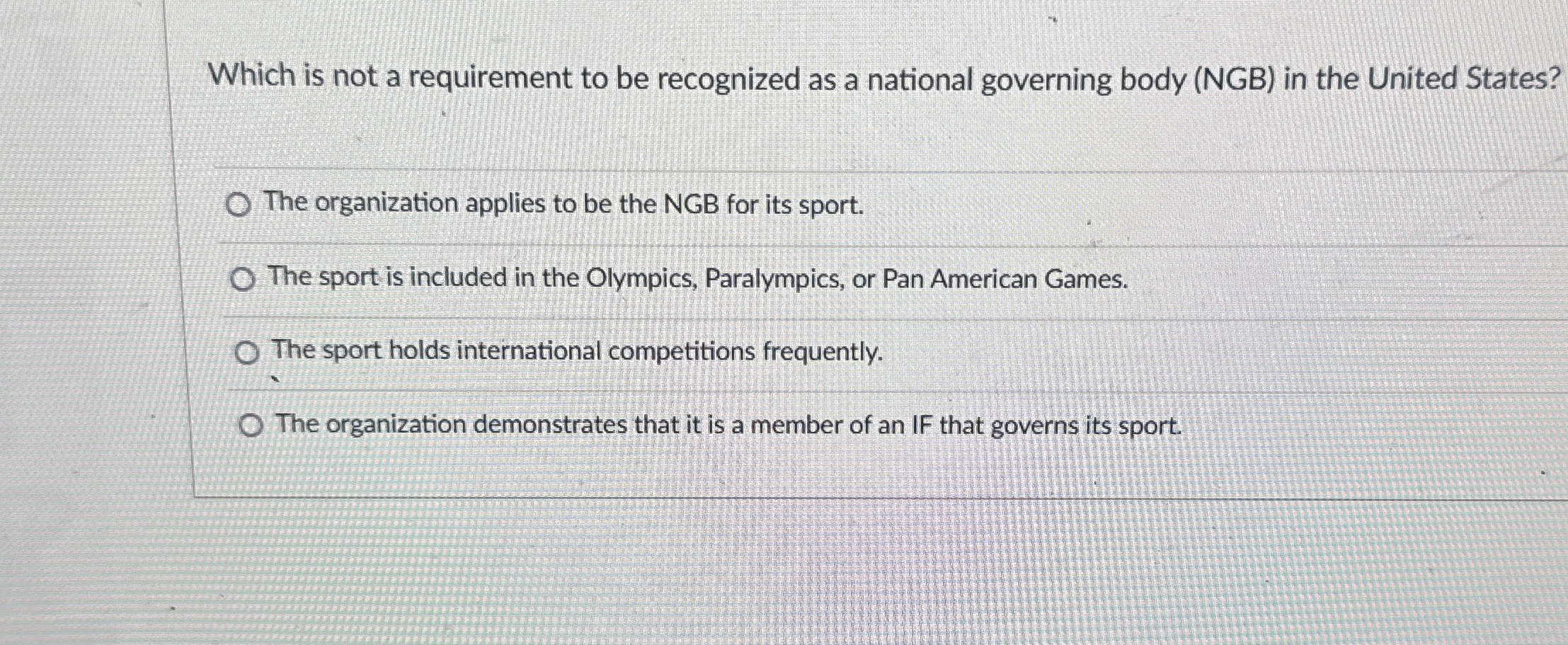  Which is not a requirement to be recognized as a national