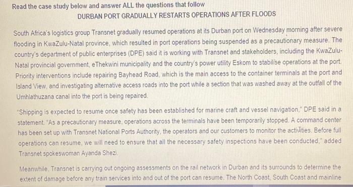  Read the case study below and answer ALL the questions that