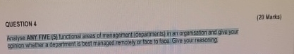  QUESTION 4 (20 Marks) Anal)se ANY FNE (5) tunctional areas of