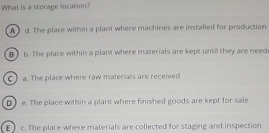  What is a storage location? d. The place within a plant