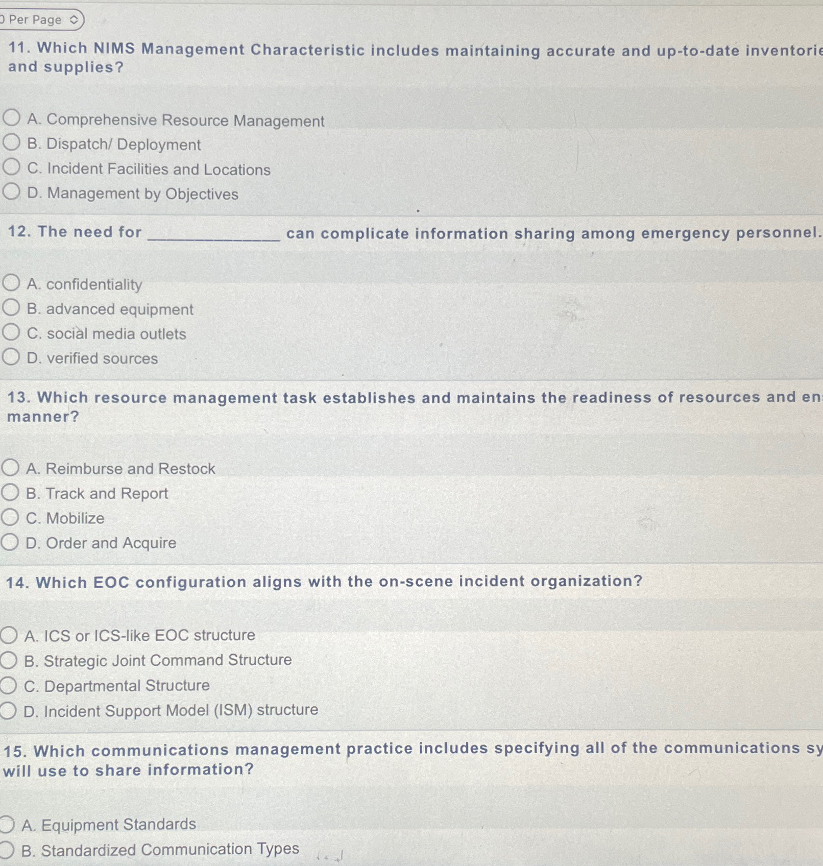  Per Page 11. Which NIMS Management Characteristic includes maintaining accurate and