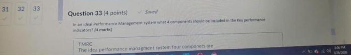  3132,33 Question 33(4 points) Sived In an ideal Peiformance Manapement system