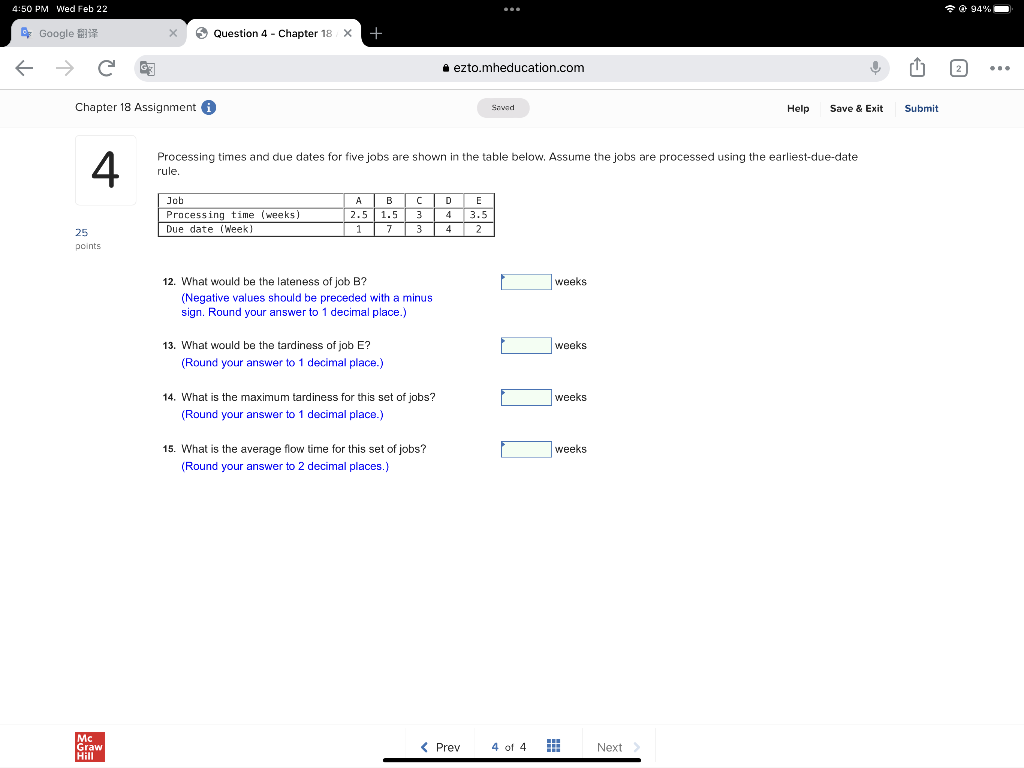Processing times and due dates for five jobs are shown in