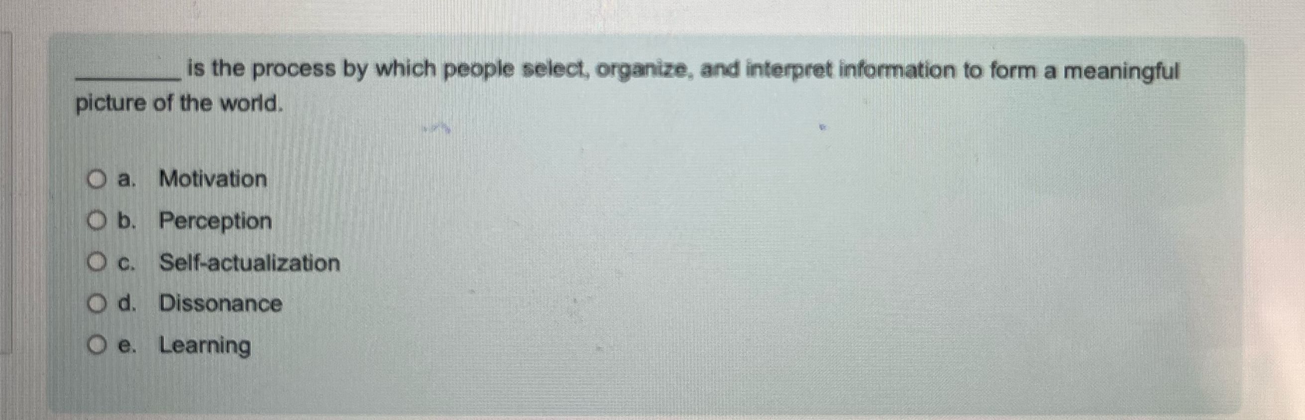  is the process by which peopie select, organize, and interpret information