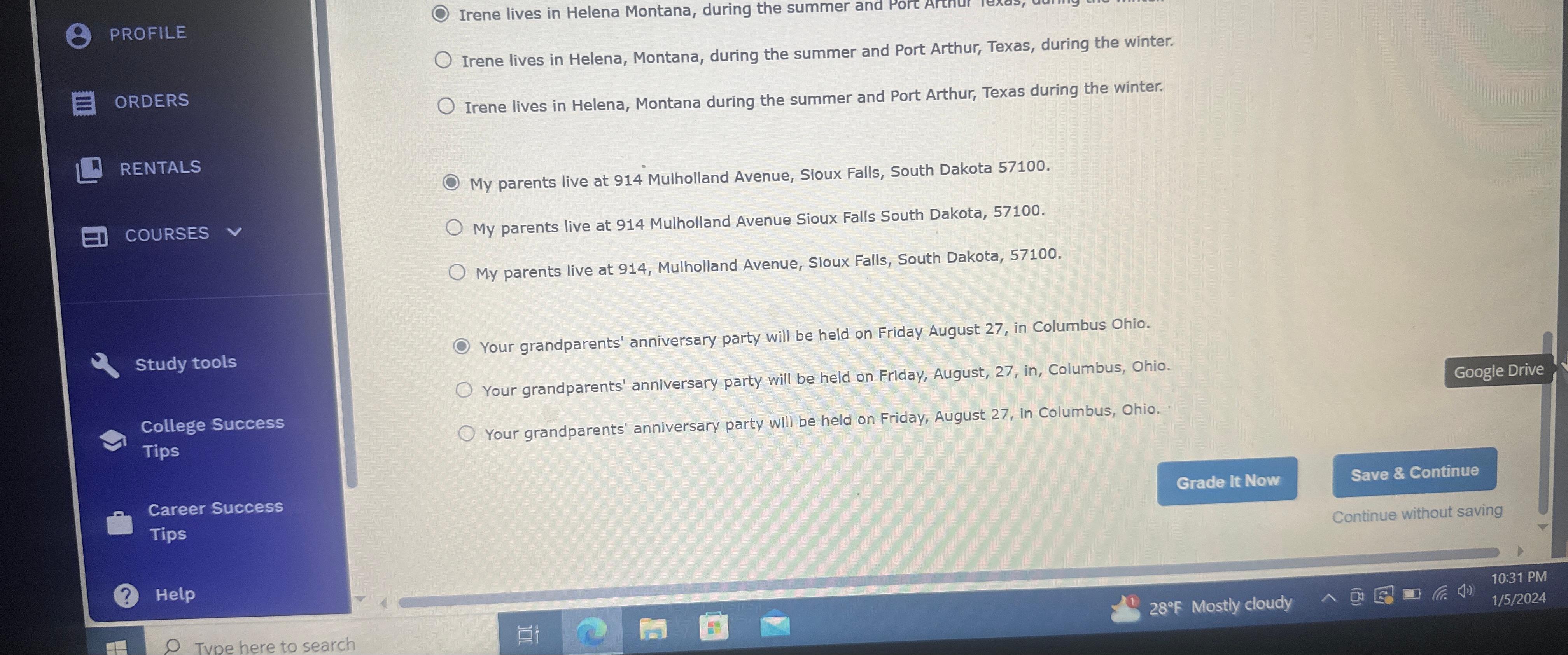  (8) PROFILE ORDERS RENTALS COURSES Study tools College Success Tips Career