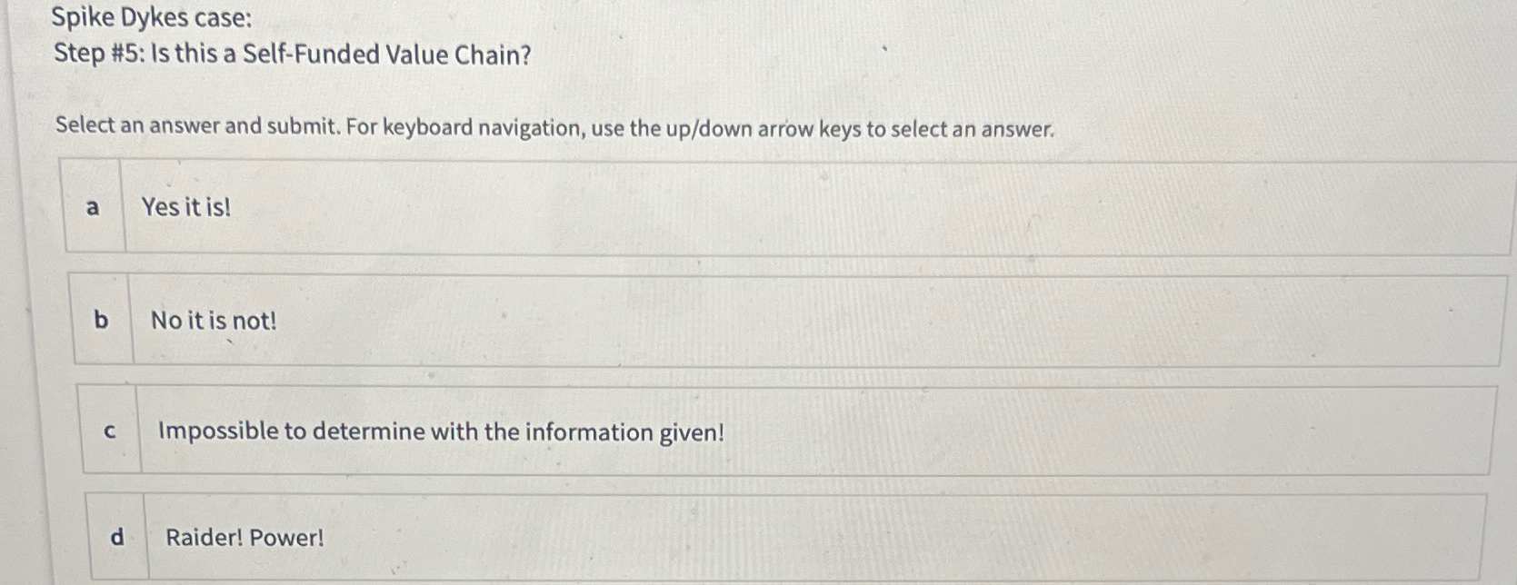  Spike Dykes case: Step #5: Is this a Self-Funded Value Chain?