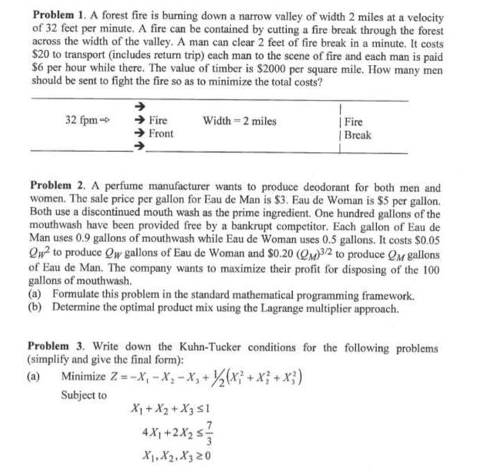 Using Nonlinear programming Problem 1. A forest fire is burning down a