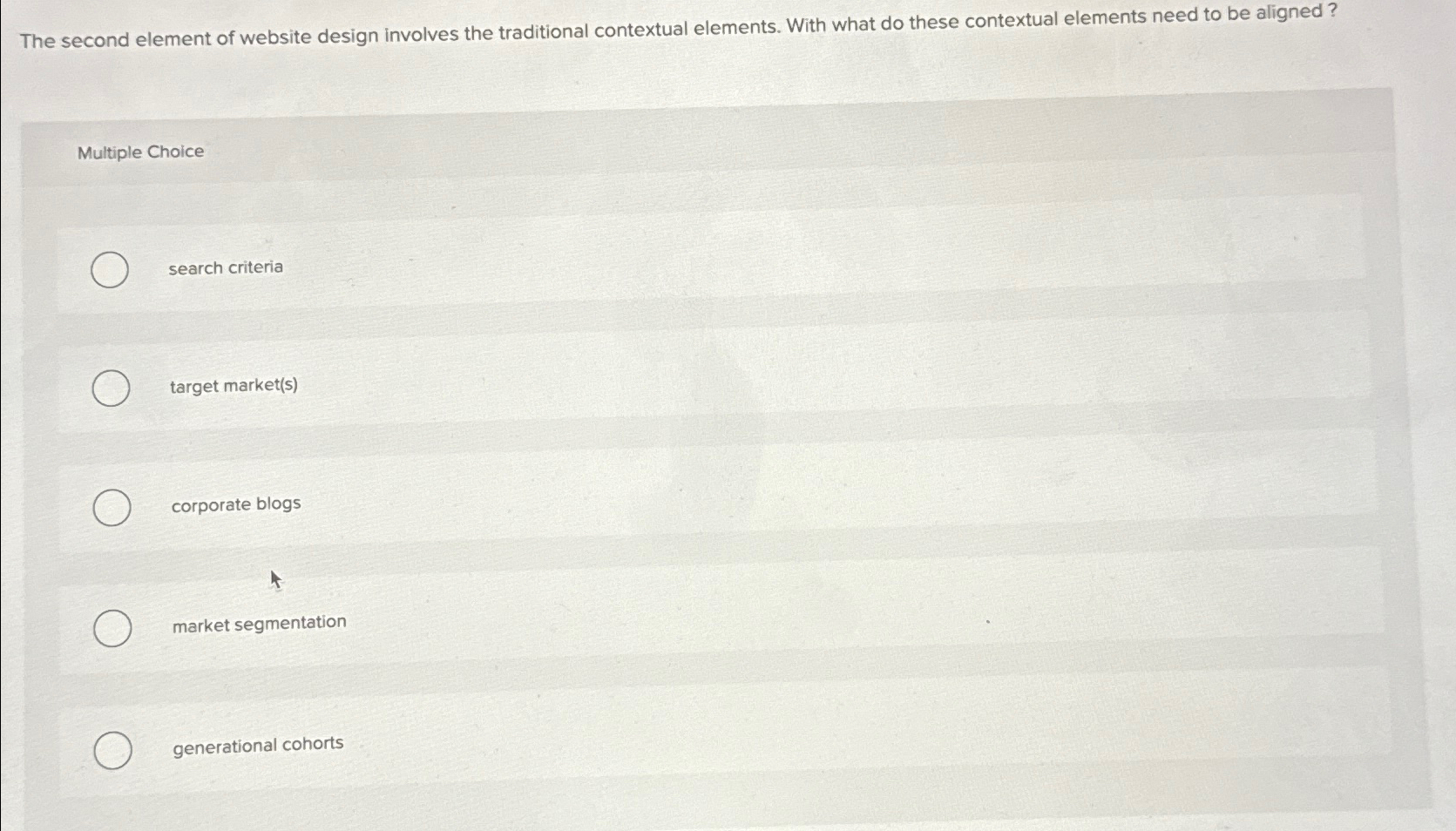  The second element of website design involves the traditional contextual elements.