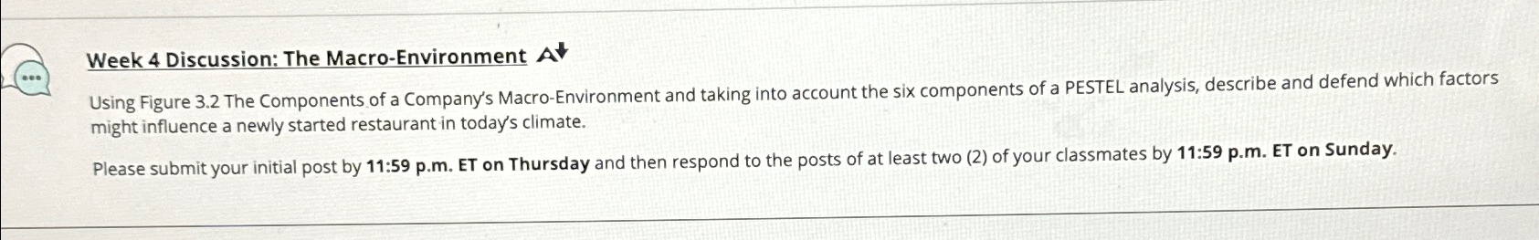  Week 4 Discussion: The Macro-Environment Using Figure 3.2 The Components of