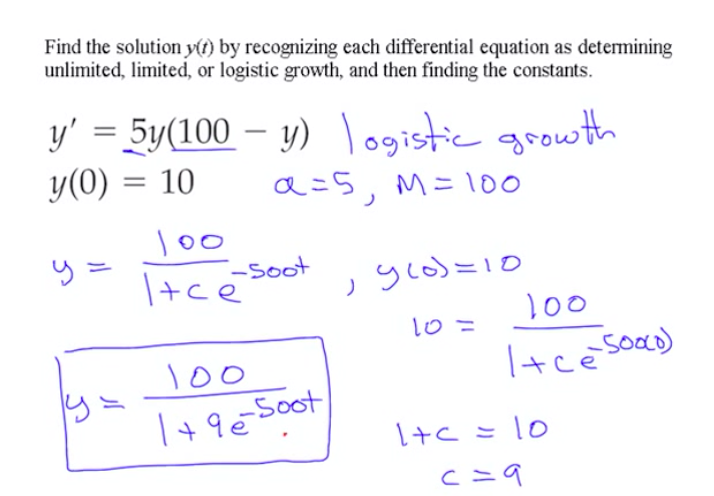 determining unlimited, limited, or logistic growth, and then finding the constant. y'
